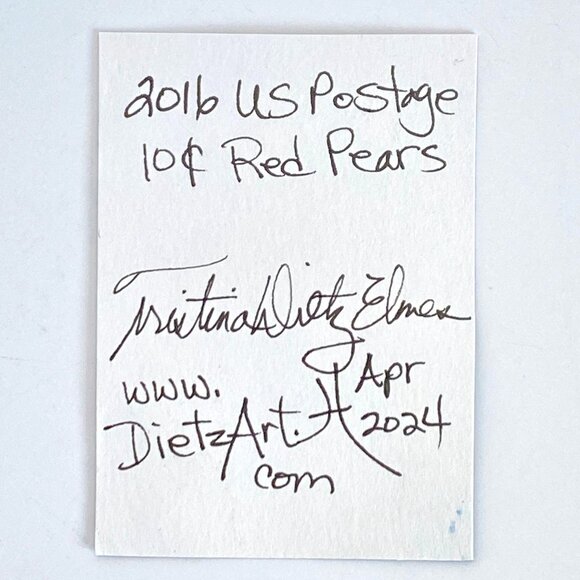 ACEO Original Mixed Media Art 2016 Red Pears US Postage Stamp ATC - Picture 3 of 3